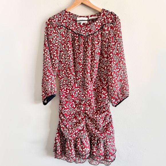 BA&SH Billy Ruched Floral Dress | Bordeaux | Size US 6 | Good Condition 🌸💕 - Picture 2 of 16